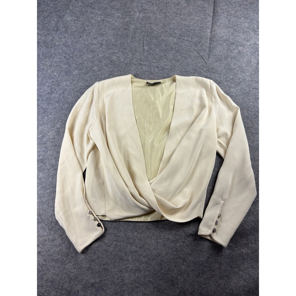 Due Per Due‎ 100% Silk Draped Deep V-Neckline Long Sleeve Blouse Women's 10 SEE